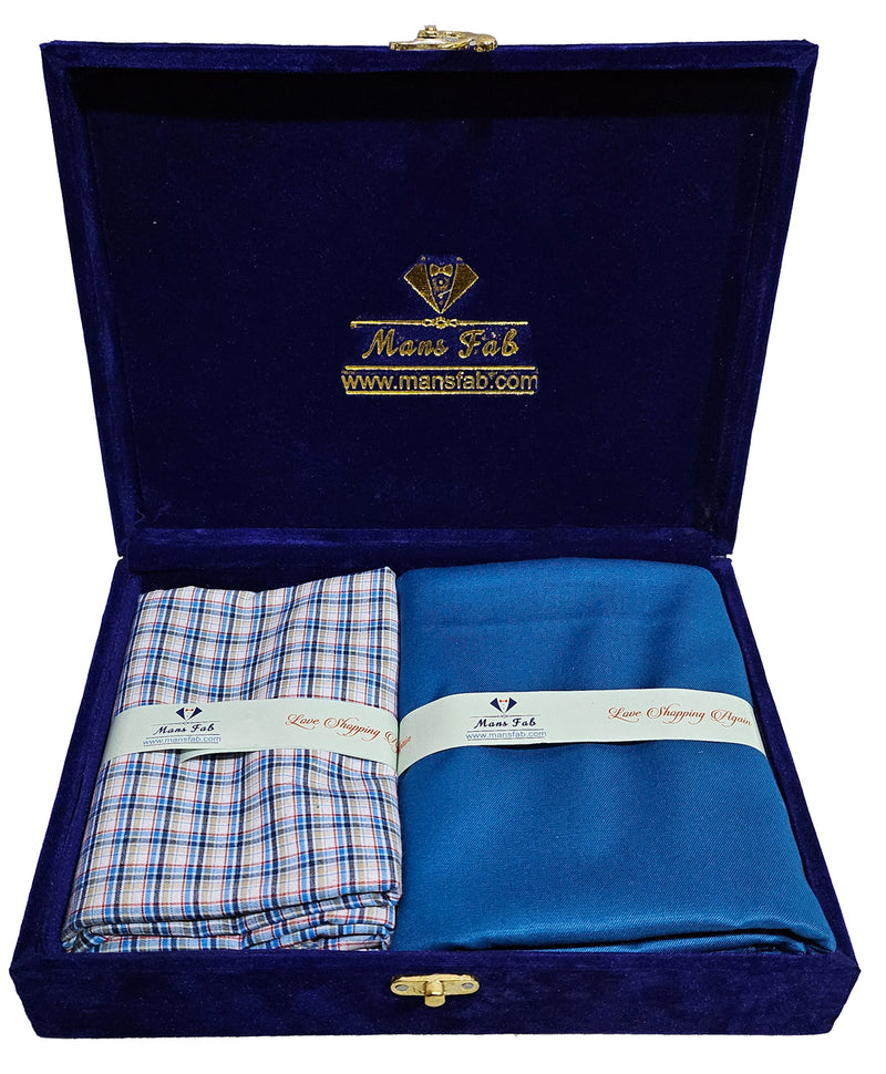 Mans fab Cotton Checkered Multicolor Shirt & Trouser Fabric in VELVET Box Packing (Shirt-2.35 m, Pant-1.30 m)_1