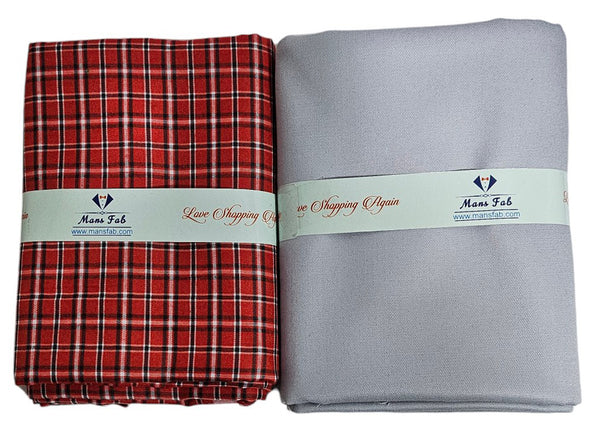 Mans fab Cotton Checkered Multicolor Shirt & Trouser Fabric in VELVET Box Packing (Shirt-2.35 m, Pant-1.30 m)_2