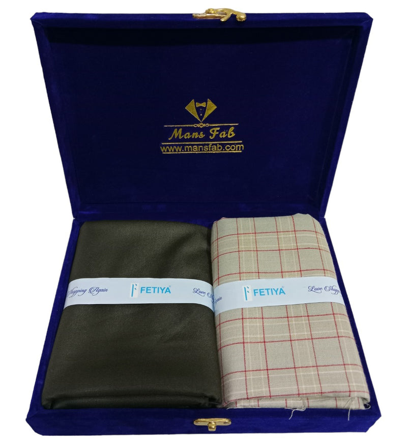 Manfabs Unstitched Cotton Checkered Shirt & Trouser Fabric