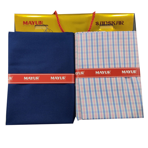 MAYUR Unstitched Pure Cotton Checkered Shirt & Trouser Fabric.