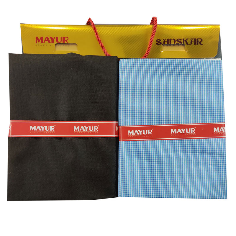 MAYUR Unstitched Pure Cotton Checkered Shirt & Trouser Fabric.