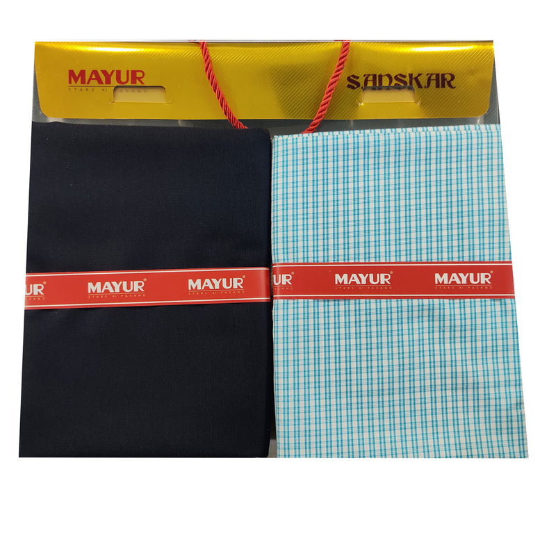 MAYUR Unstitched Pure Cotton Checkered Shirt & Trouser Fabric.