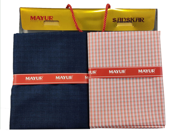 MAYUR Unstitched Pure Cotton Checkered Shirt & Trouser Fabric.