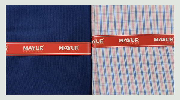 MAYUR Unstitched Pure Cotton Checkered Shirt & Trouser Fabric.