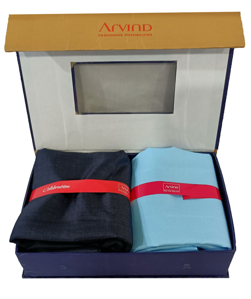 Arvind Unstitched Cotton Blend Shirt & Trouser Fabric Solid-037